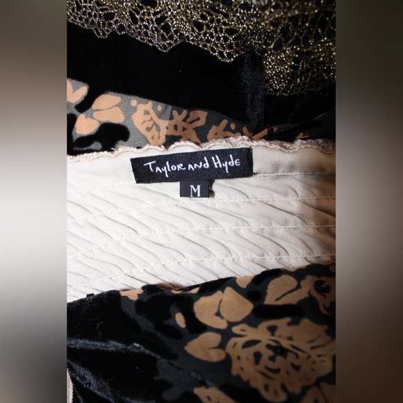 Taylor & Hyde Vintage Y2K Black Brown Gold Velvet Floral Midi Slip Dress - Picture 12 of 13